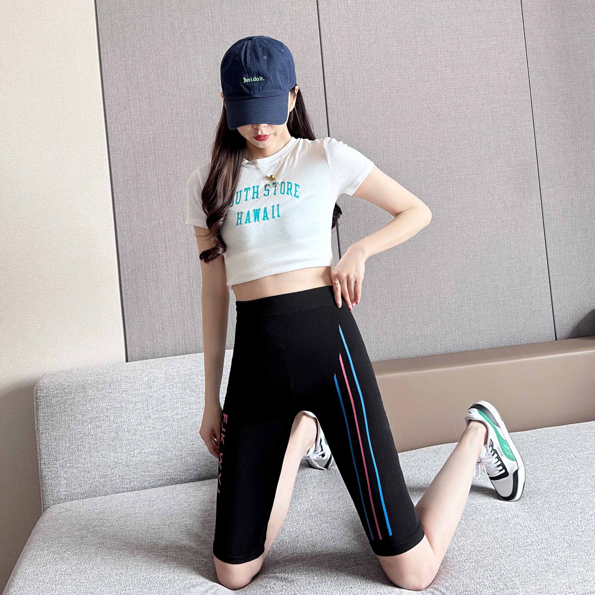 Modal Cropped Pants Trendy Colorful Printed Leggings Cycling Quick-Drying Breathable High Waist Cropped Sports Pants Wholesale