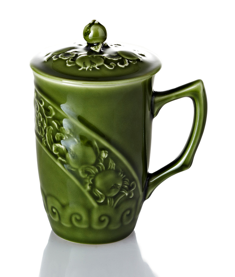 乾唐轩活瓷官方店月季石榴雕花陶瓷杯高杯老板杯商务礼品