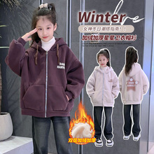 童装女童冬季洋气双层加绒加厚五角星外套女孩子冬天保暖加绒大衣