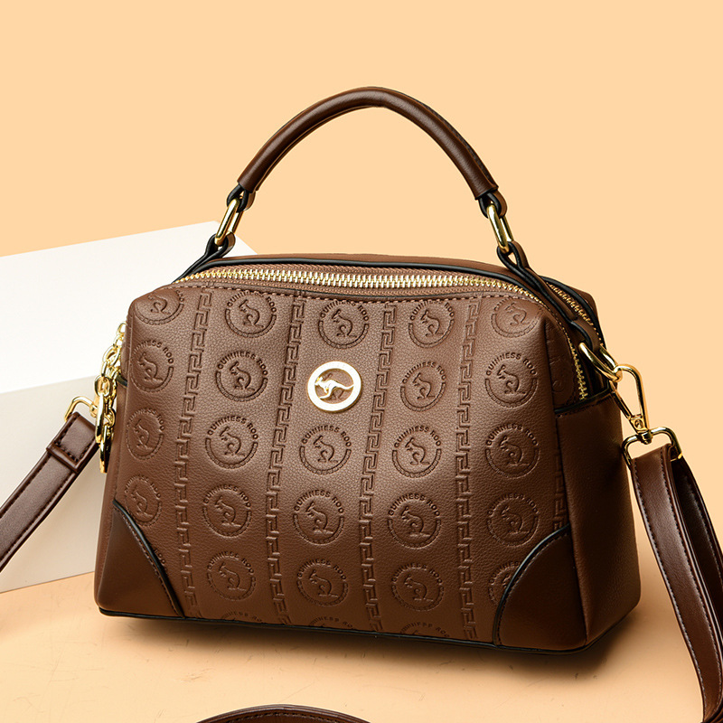 jd袋鼠波士顿包2024真皮压痕枕头包高级感ins双肩带女包单肩斜跨