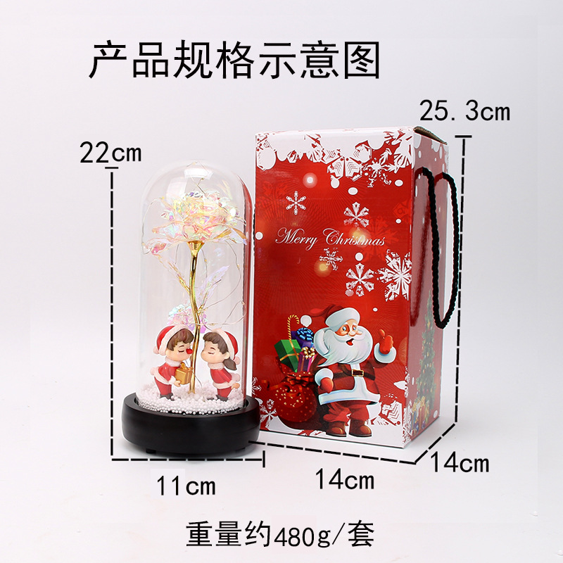 New Product Recommendation Christmas Creative Gift Glass Led Lampshade Gold-Foil Roses Luminous Christmas Couple Doll