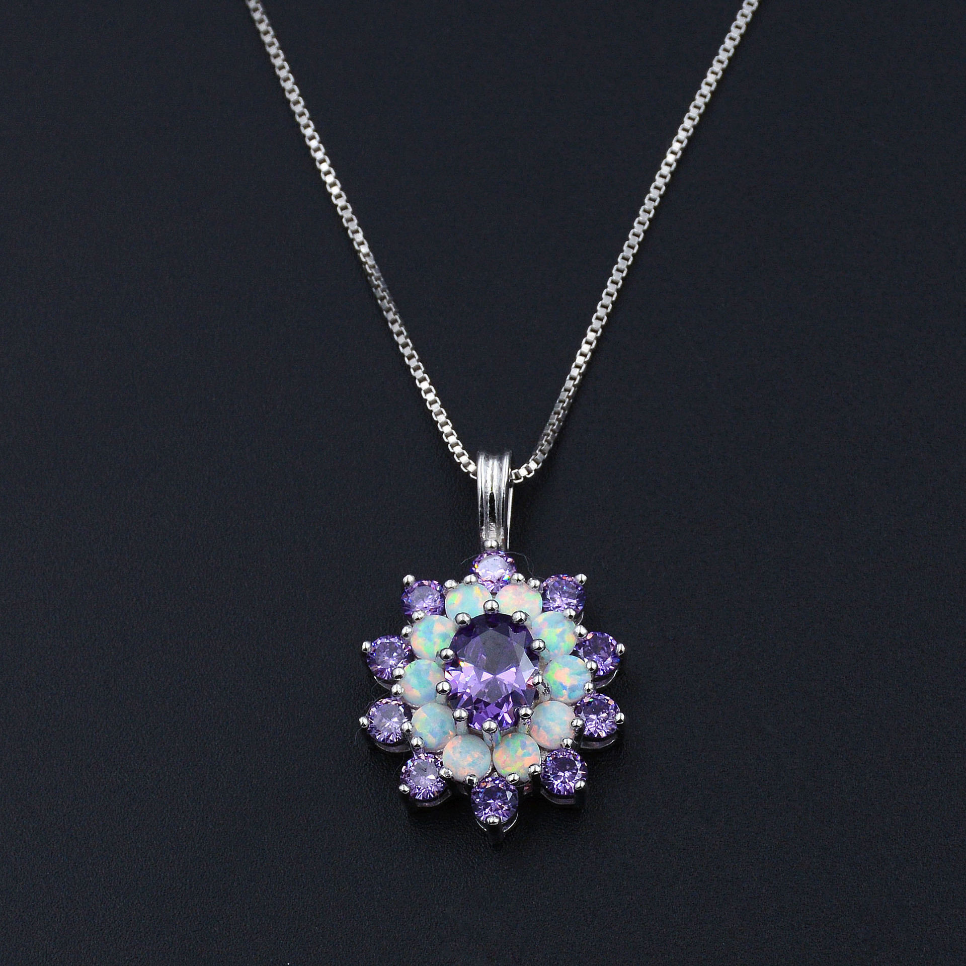 浪漫紫锆石澳宝吊坠女士花朵项链