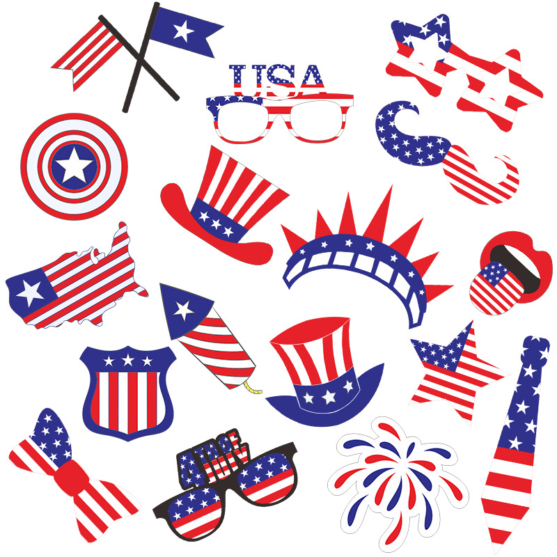 美国独立日国旗拍照道具节日庆典派对装饰用品搞怪面具相片插牌