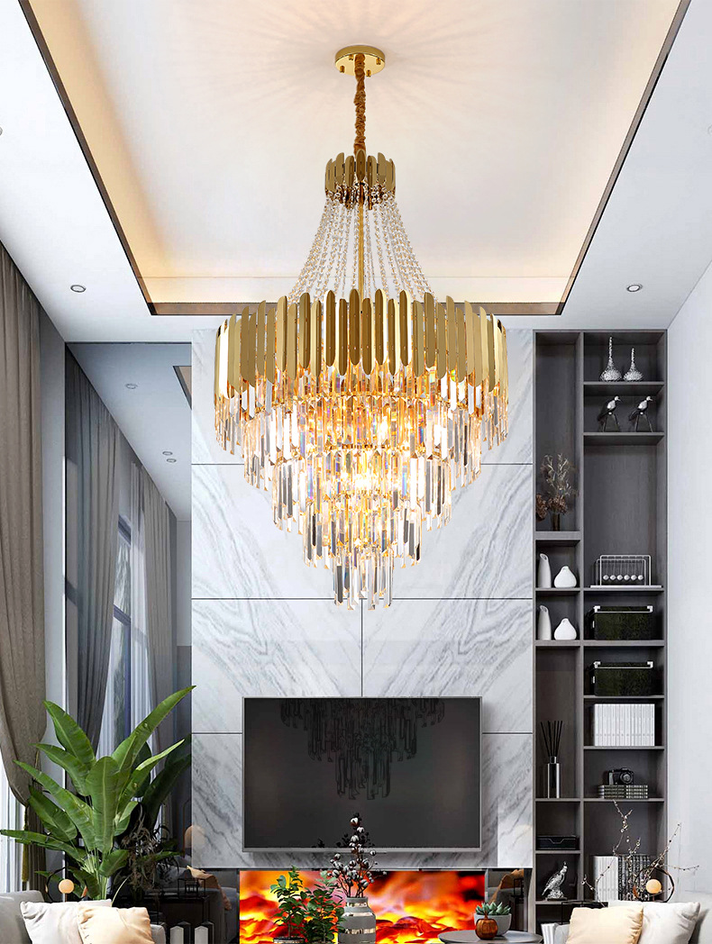 新款北欧复式楼大吊灯轻奢水晶客厅灯后现代别墅中空网红楼梯吊灯