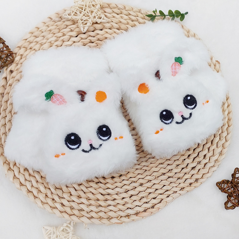 2024新款折耳菠萝兔手套女冬卡通可爱半指翻盖保暖加厚加厚学生