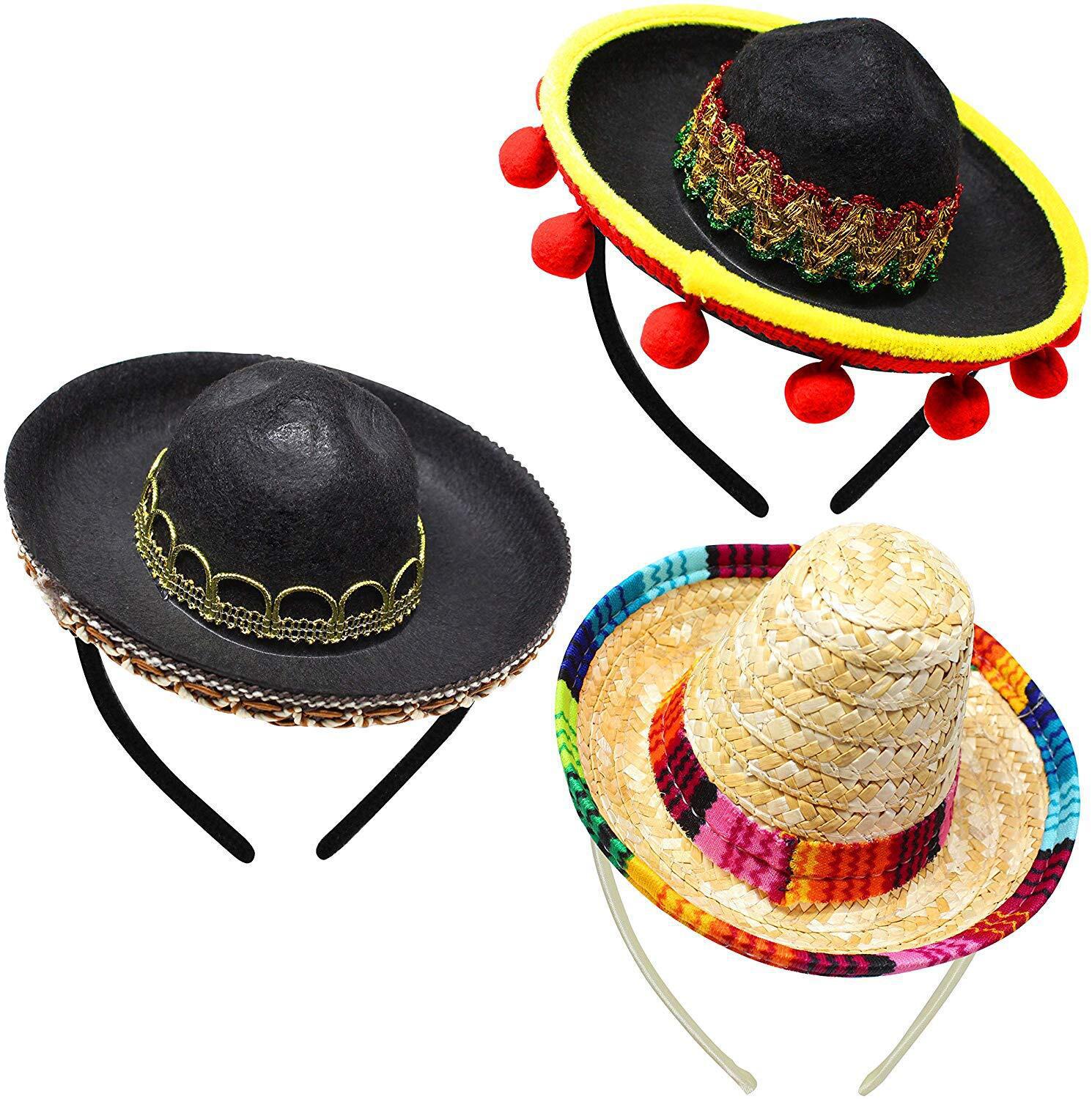 Cross-Border Direct Supply 16cm Mexican Straw Hat Mini Straw Hat Headband Carnival Halloween Festival Party Hat