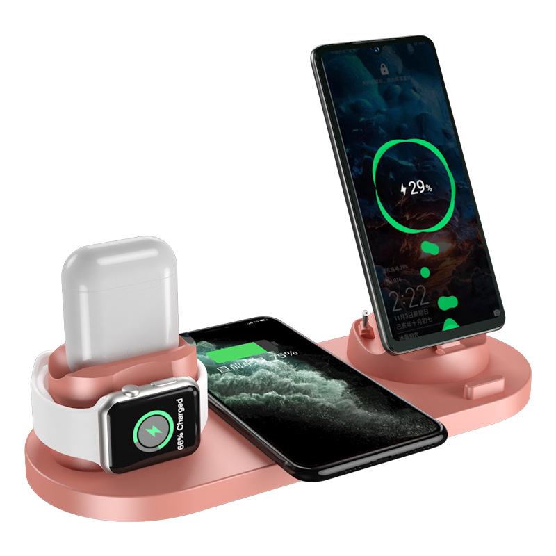 Cross-Border New Arrival Multi-Function Wireless Charger Six-in-One Suitable for Mobile Phone Watch Wireless Fast Charge 15W Gift