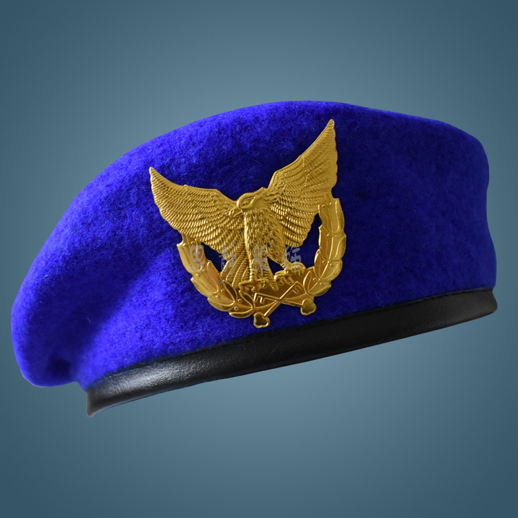 绿色羊毛物业保安贝雷帽学生军训舞台演出帽子迷彩服贝雷帽可定制