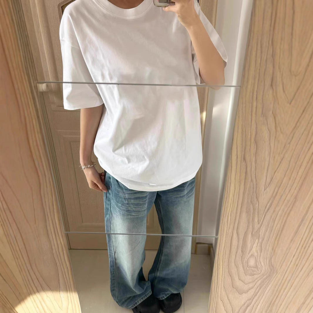 260G重磅纯棉白色短袖新款长袖T恤女2025春夏宽松内搭打底衫上衣