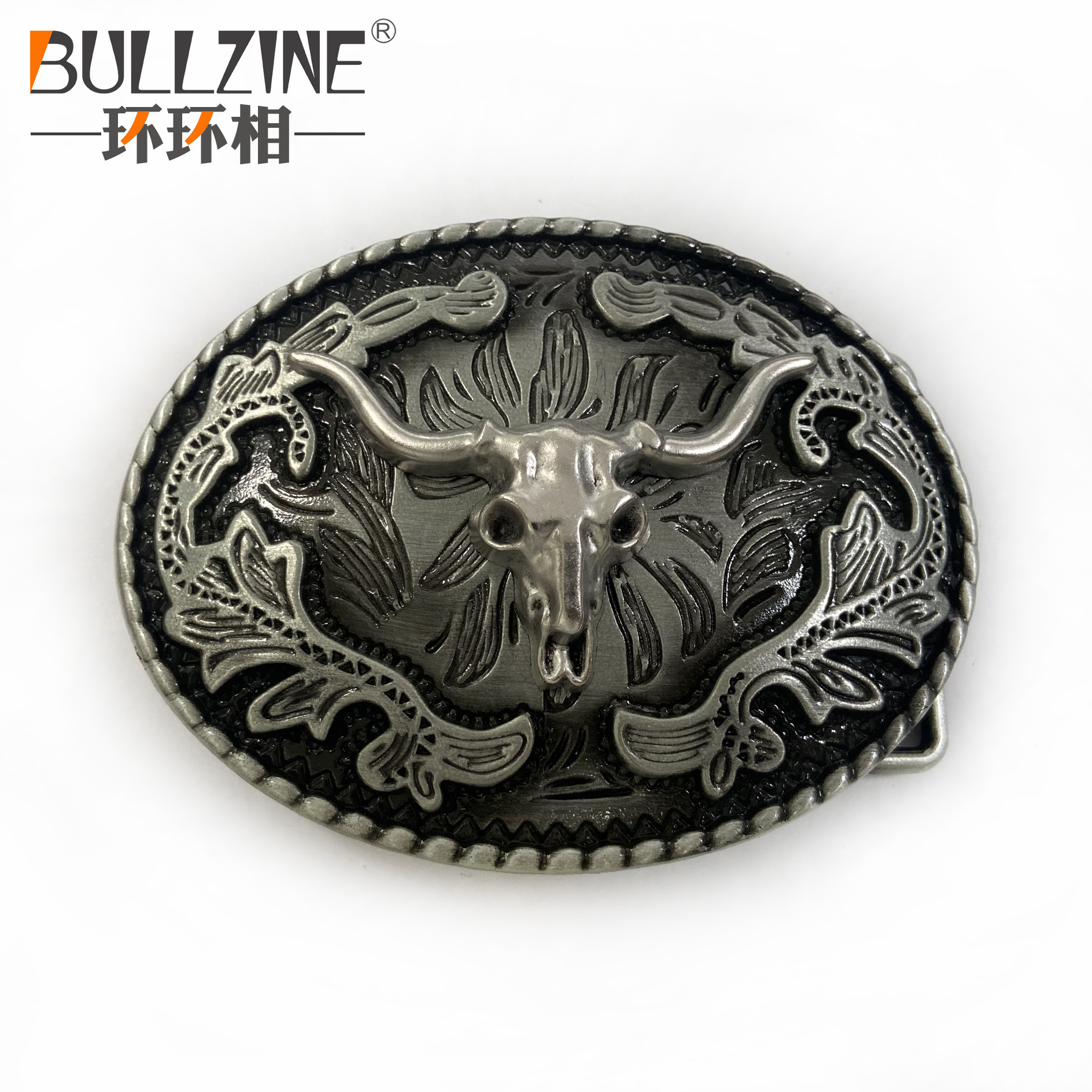 bullzine 锌合金西部牛仔牛头皮带扣03826