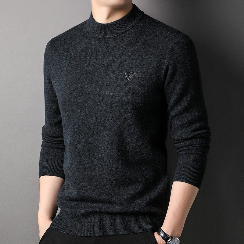 高端加厚毛衣四平针羊毛秋冬款商务休闲中年男士半高领羊毛衫