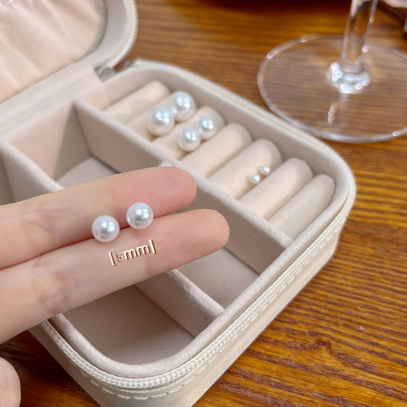 925 Silver Needle Korean Style Elegant Simple Pearl Stud Earrings All-Match Anti-Allergy round Pearl Earrings Wholesale