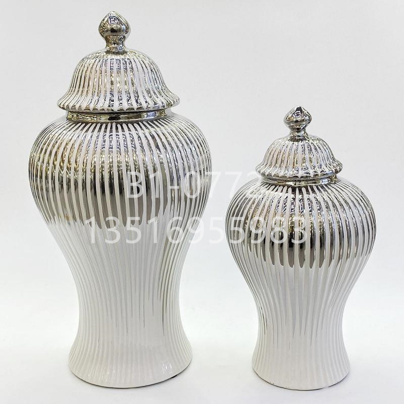 Golden Castle Vase Factory Wholesale European Style Modern Light Luxury Simple Style Ceramic Vase Silver Gold Large Flower Pot Ornaments