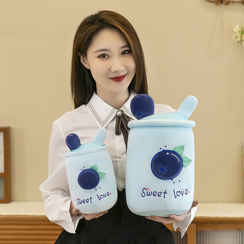 Foreign Trade New Creative Watermelon Peach Blueberry Milky Tea Cup Plush Toy Pillow Factory Cross-Border Wholesale