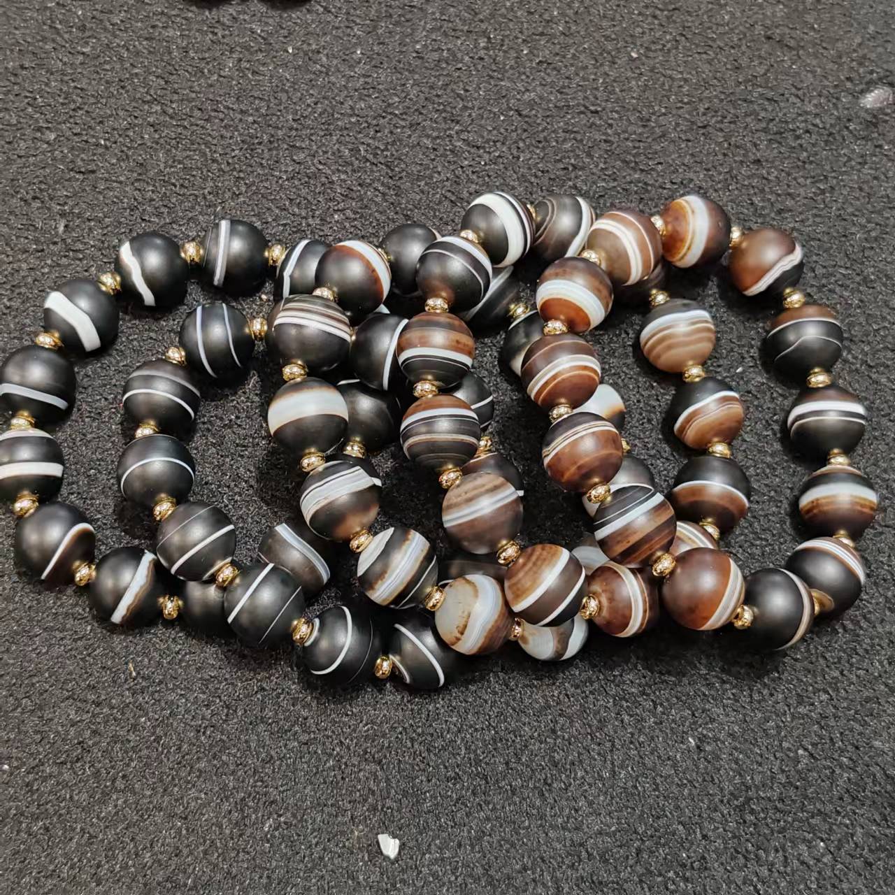 巴西天然黑白缠丝玛瑙手链一线药师天珠哑光男女diy手串-阿里巴巴