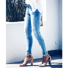 跨境ebay亚马逊WISH欧美外贸女式牛仔裤弹力修身破洞性感小脚裤潮