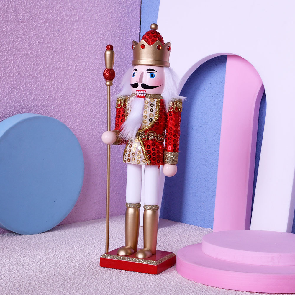 30cm Sequins Cloth Wrapper King Nutcracker Painted Wooden Crafts Small Tin Soldier Doll New Christmas Small Gift