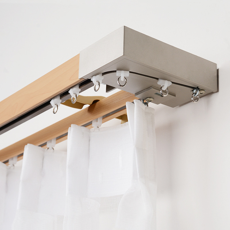 批发仿窗帘盒窗帘轨道仿实木双轨侧装窗帘杆 明装简约滑道5种色