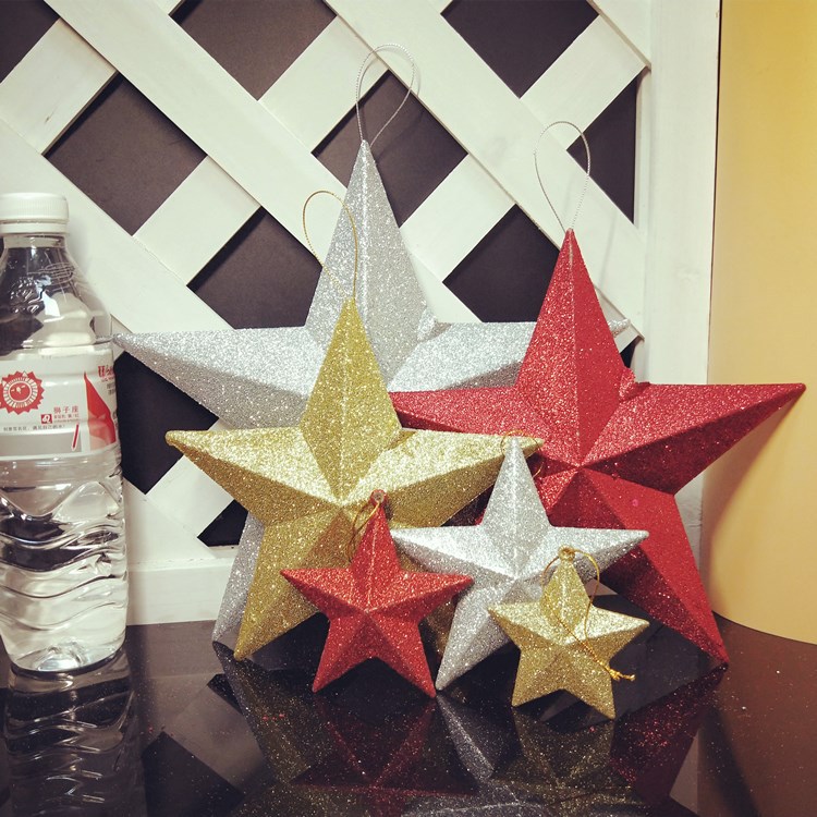 305n儿童节日舞蹈道具立体五角星银色金色红色金粉圣诞装饰品挂件
