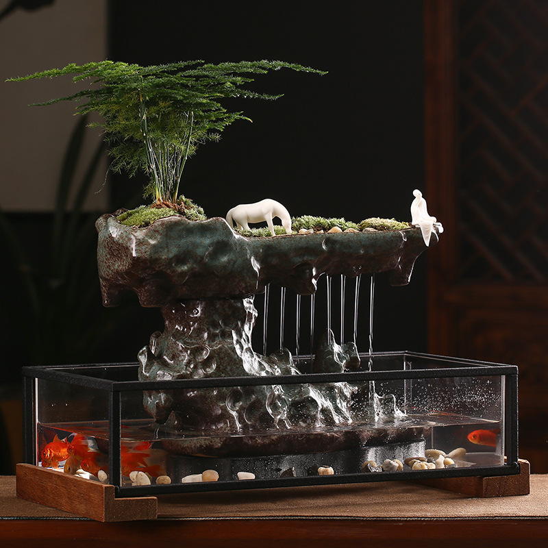 Opening Gift Fortune Landscape Flowing Water Ornaments Fountain Landscape Chinese Office Desk Surface Panel Fish Tank Wealth