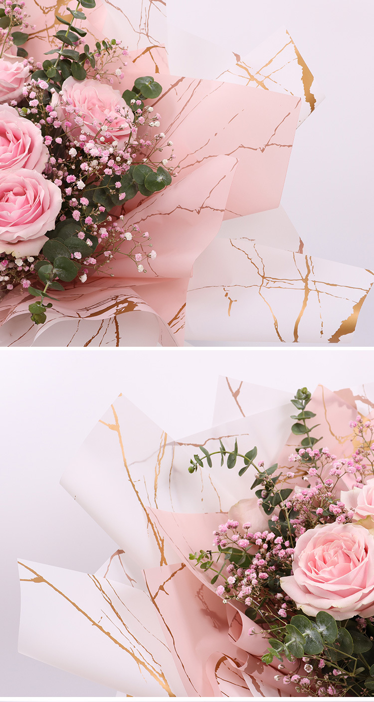 厂家批发鲜花包装纸金色大理石纹纸包花纸花束包装纸韩素纸20张
