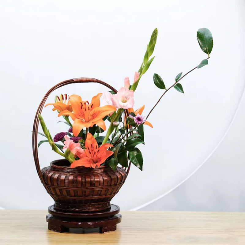 手工编织小花篮子竹编花瓶花器禅意中式日式插花器皿手提花艺竹篮