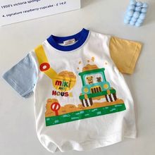 日系儿童短袖T恤夏季新款男童挖掘机可爱宝宝半袖上衣0088A035