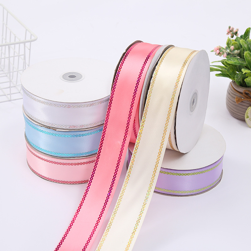 New Single-Sided Polyester Ribbon Sequin Edge Banding Ribbon Floral Packaging Thread Belt Gift Cake Decoration Ribbon