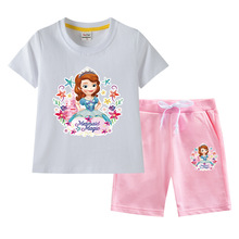 苏菲亚公主女童夏季套装2023新款儿童卡通宽松短袖短裤休闲两件套