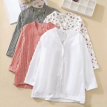 日单U日韩夏季甜美棉质斜纹七分袖v领女式衬衫457303开衫上衣