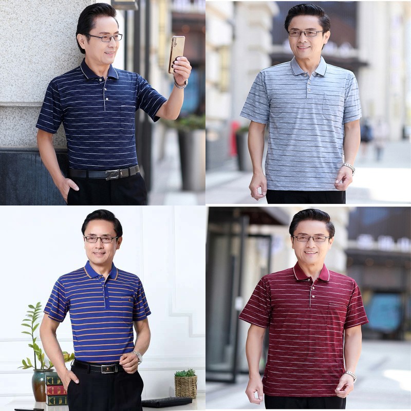 2023 Summer New Middle-Aged and Elderly Men's Short-Sleeved T-shirt Business Lapel Men's Loose Top Manufacturer Direct Wholesale