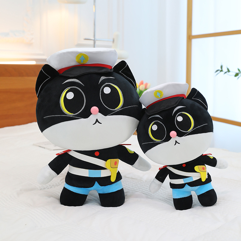 动漫同款黑猫警长毛绒玩具可爱大眼猫咪公仔陪睡抱枕男孩生日礼物