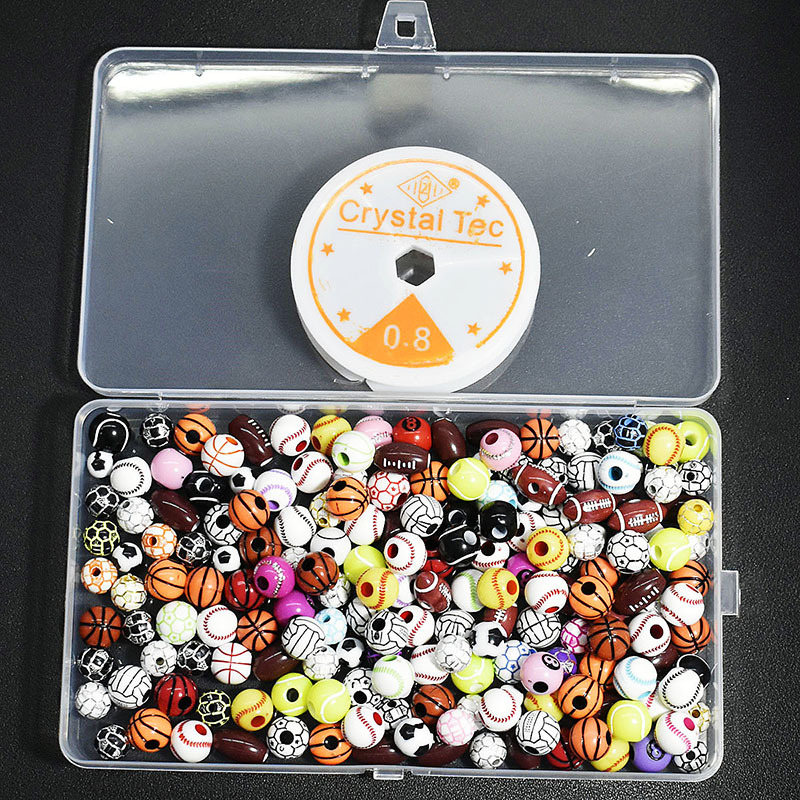 50 PCs Ornament Accessories Children's Handmade Bead Material Acrylic Baseball Basketball Football Tennis Scattered Beads Batch Boxed