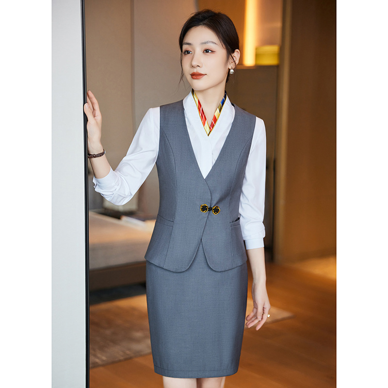 职业女装西装马甲套装春夏新款酒店前台酒吧餐厅服务员工作服套裙