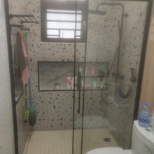 酒店工程不锈钢一字形三联动玻璃推拉移门卫生间浴室沐浴淋浴房干