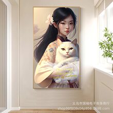 猫咪动漫装饰画人物卡通玄关走廊挂画壁画轻奢女孩花植物小清新鱼