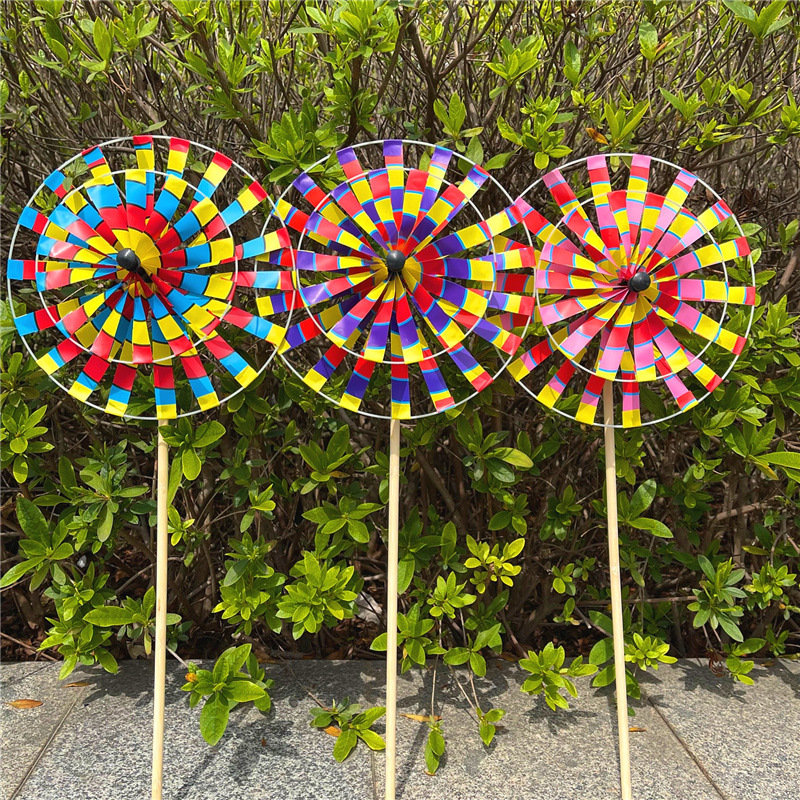 双层大号传统复古老北京风车炫彩儿童手拿玩具风车户外公园装饰品
