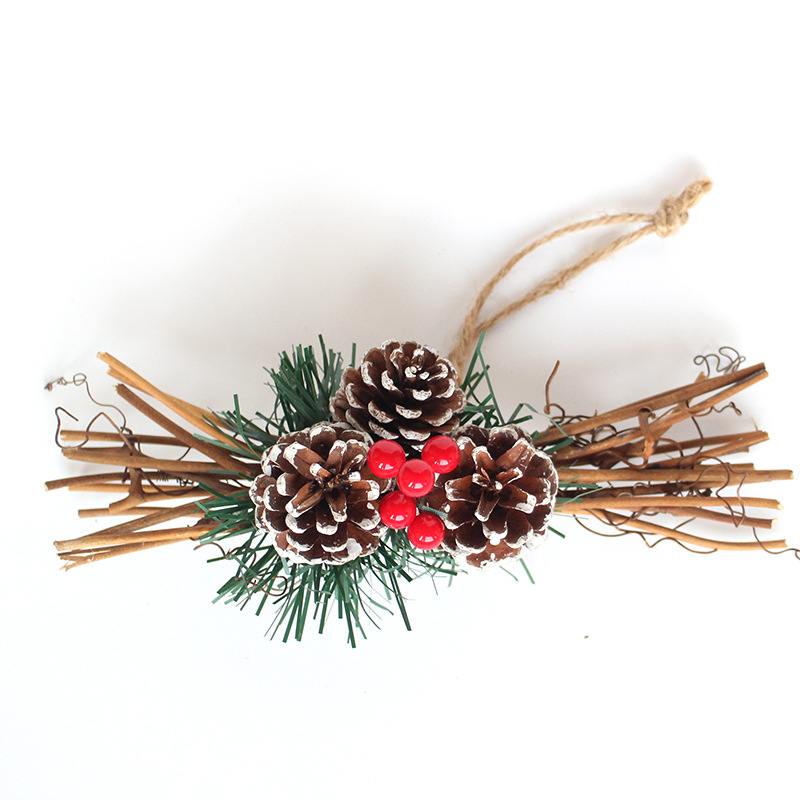 圣诞节装饰品红果松果麻绳藤编材料DIY手工配件节日礼物盒装饰