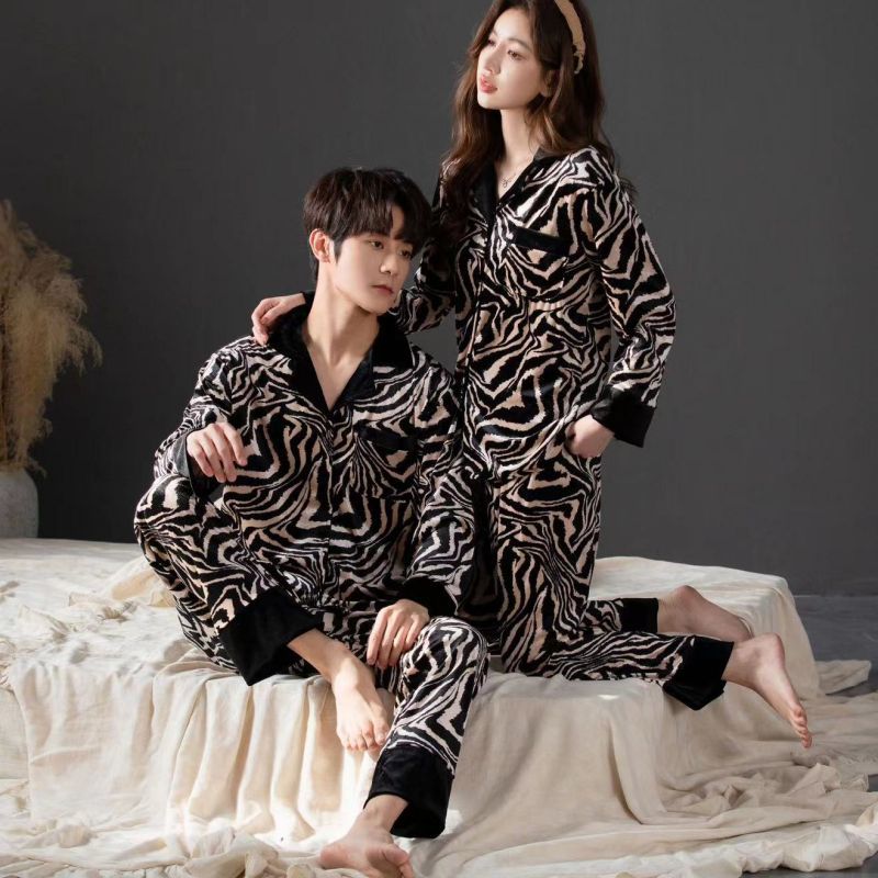 秋冬新款金丝绒家居服小红书抖音爆款斑马长袖长裤两件套情侣睡衣
