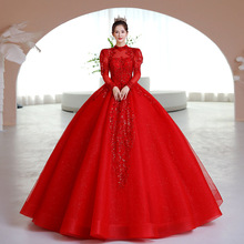 主婚纱2024新娘公主中式复古重工奢华高级红色婚纱中国风蓬蓬裙