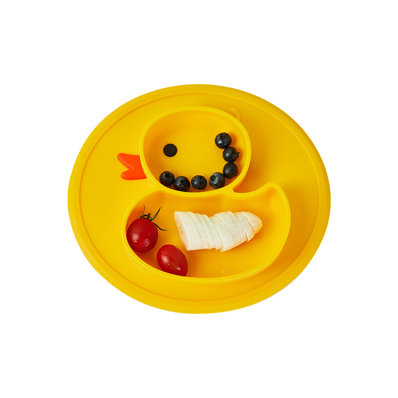 Little Duck Children‘s Compartment Silicone Plate Baby Tableware Feeding Integrated Tableware with Suction Cup