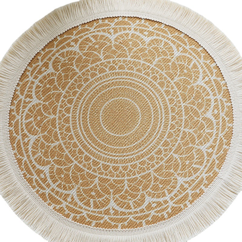 Cross-Border Hot Sale Printed round Placemat Cotton Yarn Boho Tassel Heat Proof Mat Gourmet Decorative Pad