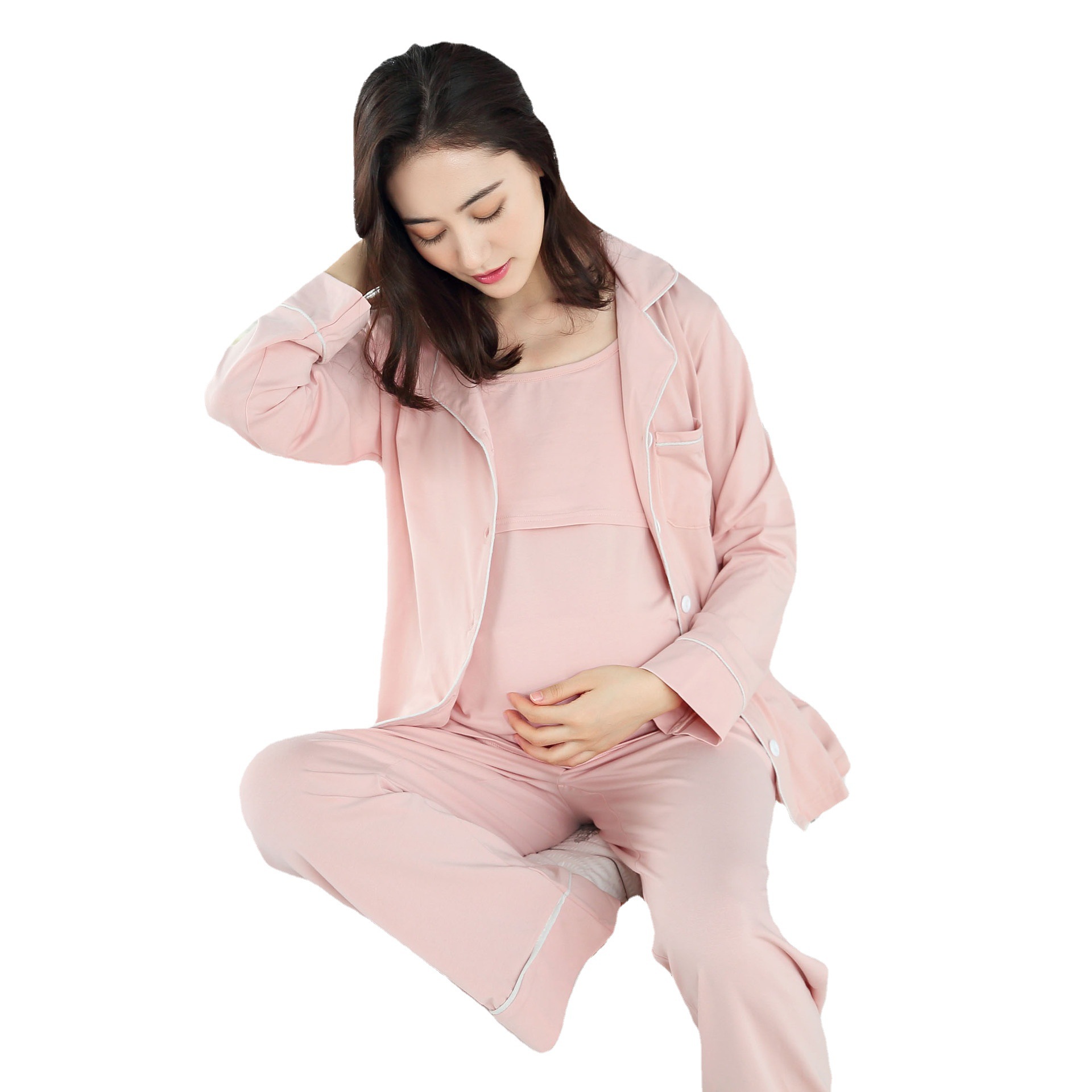 实拍 孕妇装哺乳月子服春秋三件套产后喂奶衣孕妇睡衣套装17111