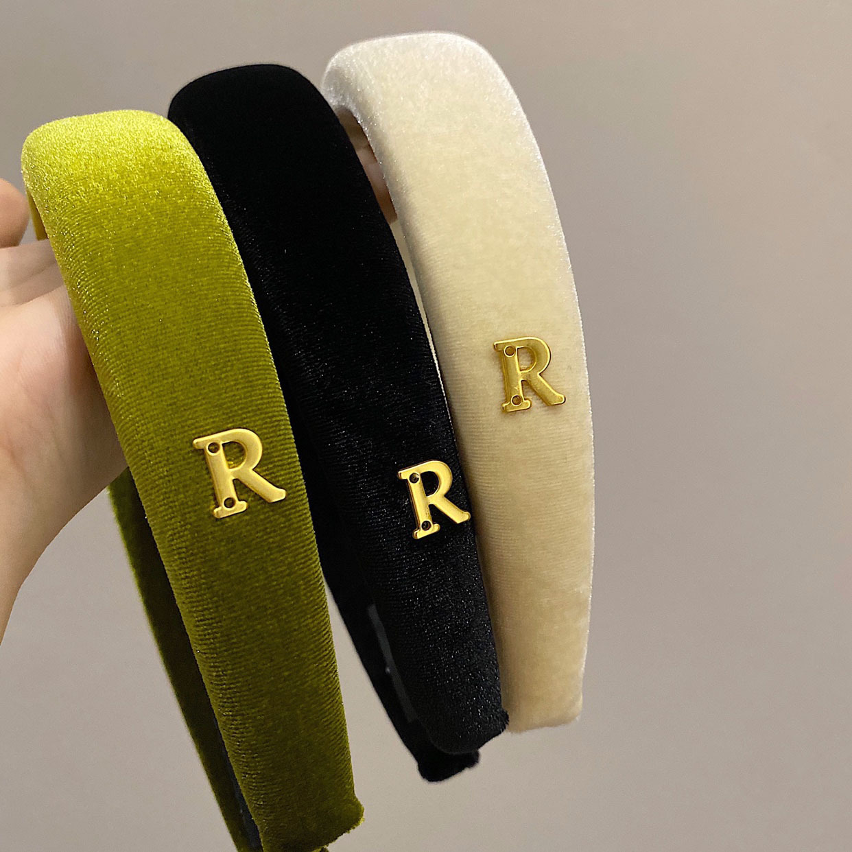 R Letter Velvet Large Intestine Ring + Headband Combination Korean Retro 2022 New High-Grade Hair Ring Hair Rope