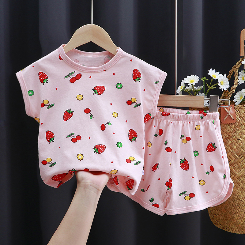 Summer Children's Short-Sleeved Suit Cotton Boys and Girls T-shirt Baby and Infant Two-Piece Set Summer Wear Clothes Children's Clothing Wholesale Baby Clothes