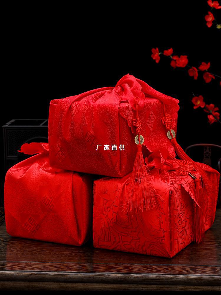 结婚女方陪嫁用品新娘中式婚礼包袱皮红布大号刺绣包裹布婚庆道具