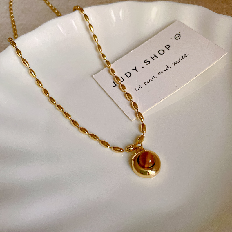 New Chinese Style Bamboo Tiger Eye Stone Necklace Simple Fashion Design Clavicle Chain Internet Celebrity Same Style High-Grade Necklace for Women