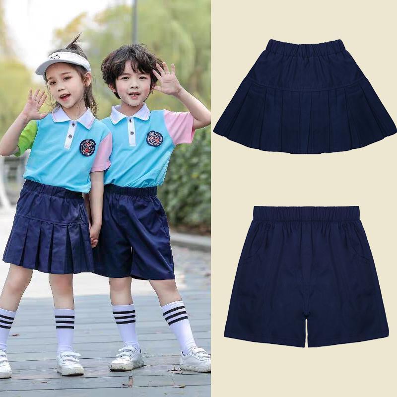 中小学生藏青色校服短裤短裙男女儿童休闲运动短裤裙logo-阿里巴巴