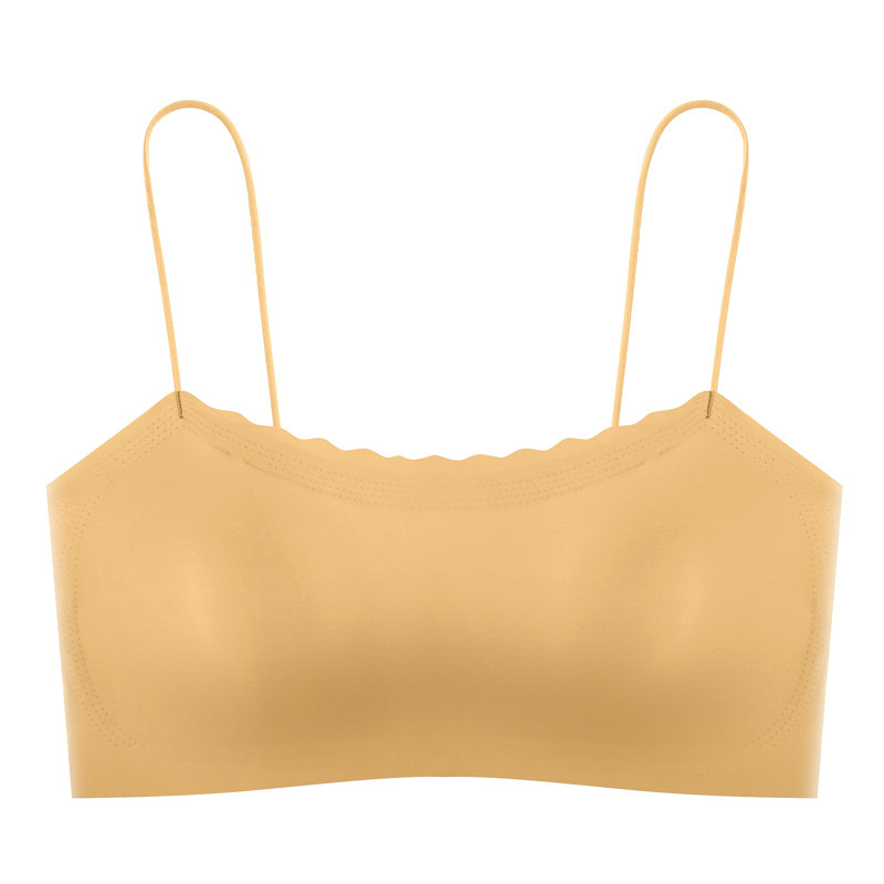 Anti-Exposure Seamless Tube Top Ice Silk Sling Glossy Dual-Tier and Detachable One-Piece Coaster Basic Style Girl Tube Top