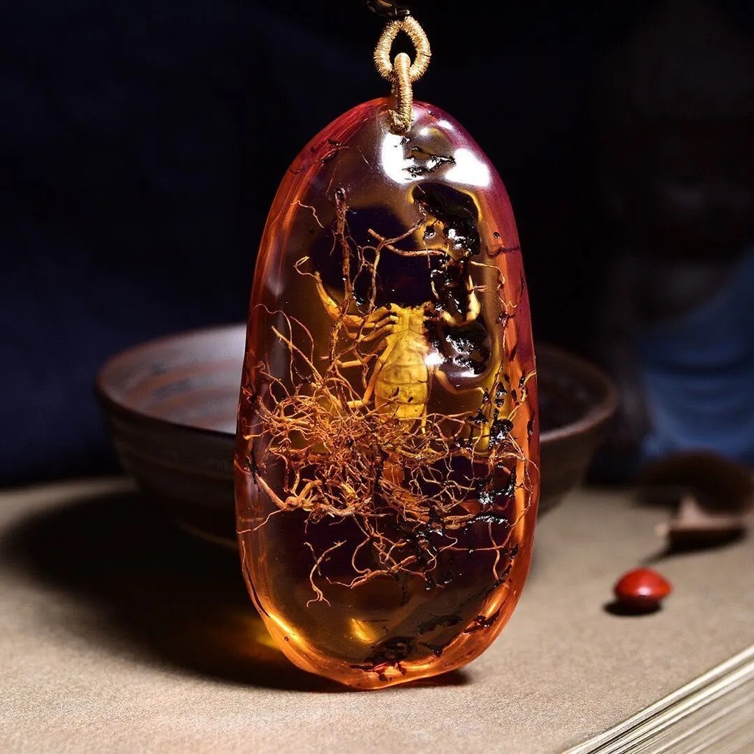 缅甸琥珀虫珀吊坠蜜蜡真昆虫蝎子标体琥珀吊坠时尚创意新款